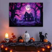 Eerie Haunted Halloween Manor Canvas Imprimer