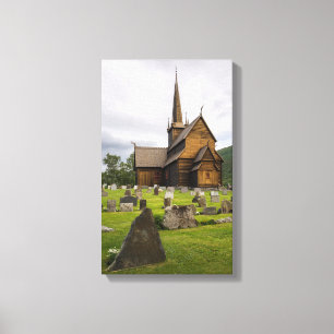 Toile Eglise Stave avec cimetière en Norvège