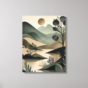 Toile Elégance de la Terre : Sage Abstrait et Noir