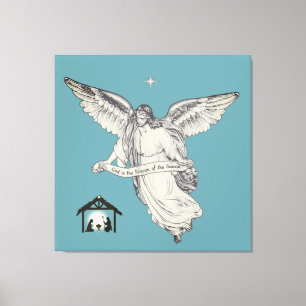 Toile Élégant ange Vintage avec Bethléem sur Turquoise