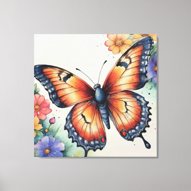 Toile Elégant Aquarelle Papillons Nature Inspiré (Recto)