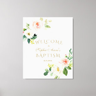 Toile Élégant blanc Blush Floral Welcome Baptism Signal