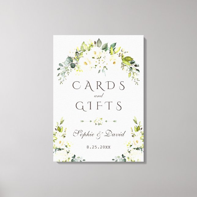 Toile Elégant blanc crème Floral Cartes & Cadeaux Mariag (Recto)
