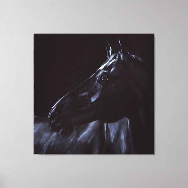 Toile Élégant cheval noir peint à la main (Recto)