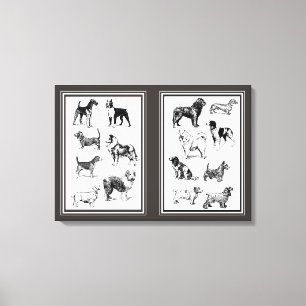 Toile Élégant chien Vintage brasse Sepia Diptych