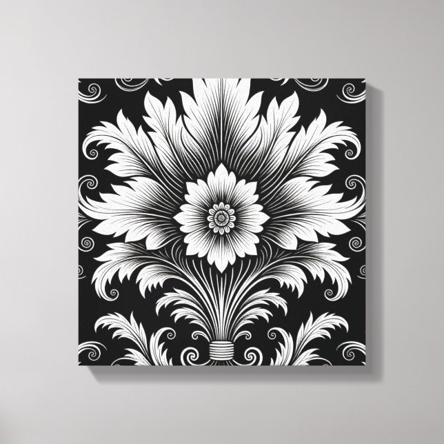 Toile Elégant décor floral baroque noir & blanc (Recto)
