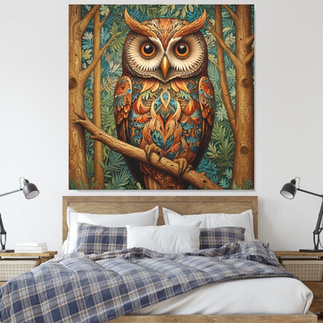 Toile Élégant hibou rétro boho bohème bohème forêt verte (Insitu(Chambre))