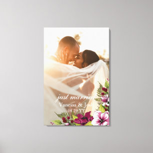 Toile Élégant Juste Marié Magenta Blanc Floral Mariage