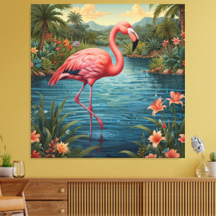 Toile Elégant lagon de paradis tropical flamand rose