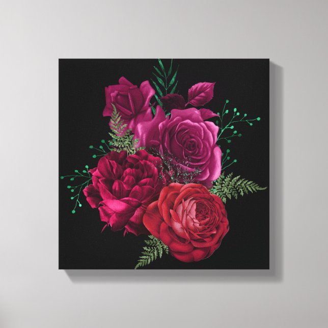 Toile Elegant Magenta Rose Floral Bouquet (Recto)