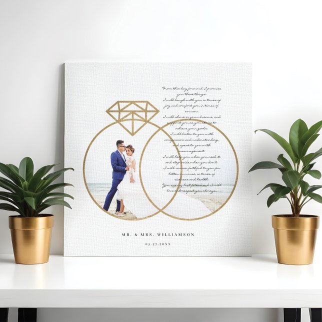 Toile Elégant Mariage Vows Gold Diamond Anneaux Photo (Elegant Wedding Vows Gold Diamond Rings Photo Canvas Print)