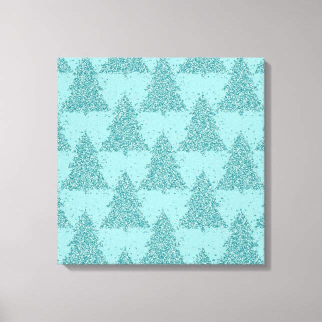 Toile Élégant Motif d'arbre | Luxe Aqua Mint Christmas (Recto)
