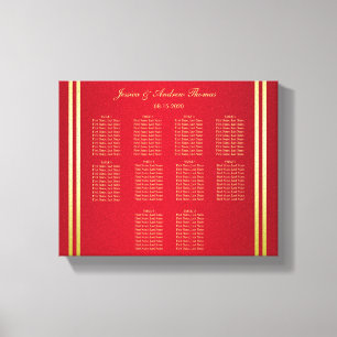 Toile Elégant Or & Rouge, Mariage Anneaux Seating Chart