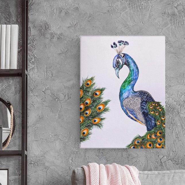 Toile Elégant Peacock Aquarelle rose (Créateur téléchargé)