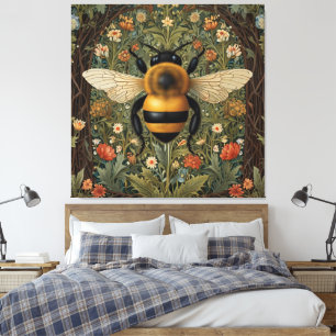 Toile Elégant rétro bumblebee boho botanique floral art