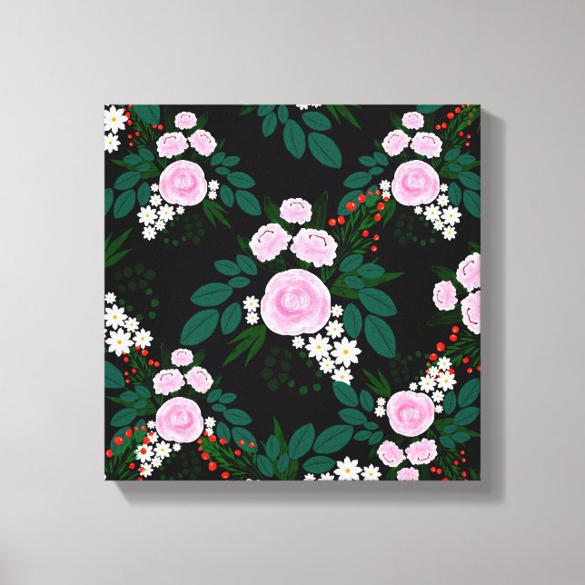 Toile Elégant rose et blanc Floral aquarelle Peinture (Recto)