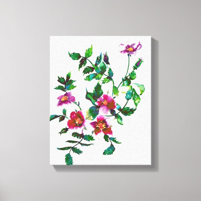 Toile Elégant rose foncé moderne fleurs sauvages d'aquar (Recto)