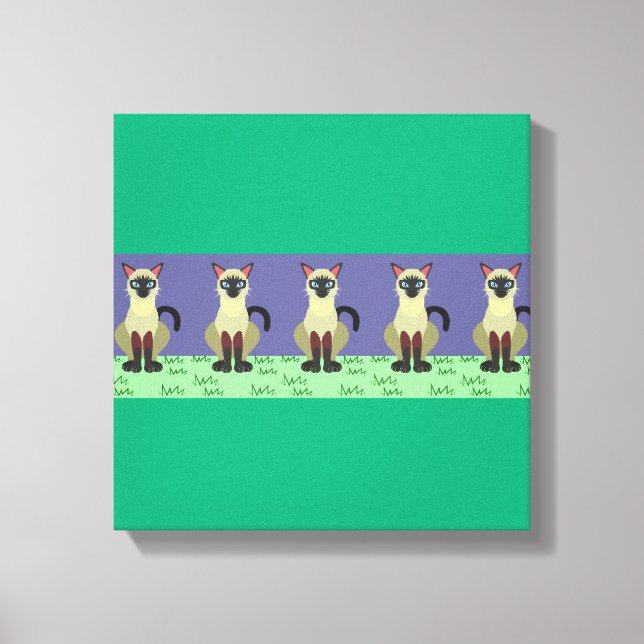 Toile Elegant Siamese Cats in the Grass Canvas Print (Recto)