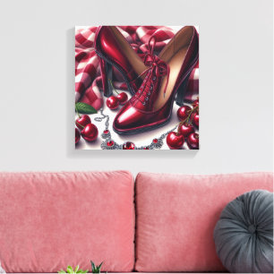 Toile Élégant talons rouges hauts avec cerise