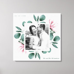 Toile Elégant vert aquarelle cadre photo Mariage