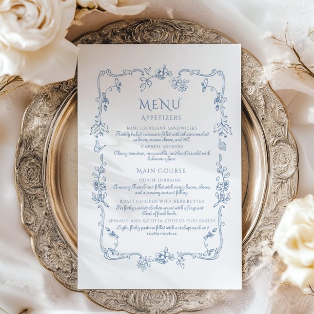 Toile Elegant vintage floral Bridal shower Menu (Creator Uploaded)