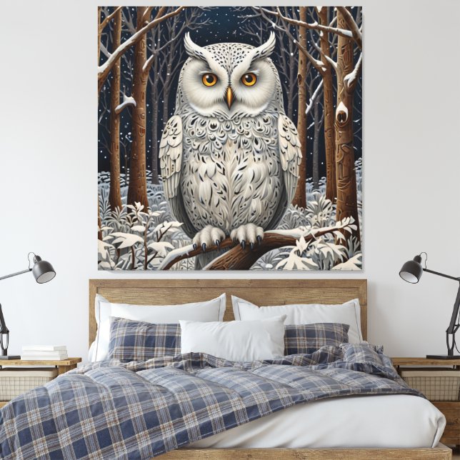 Toile Élégante forêt d'hiver de chouette blanche boho (Insitu(Chambre))