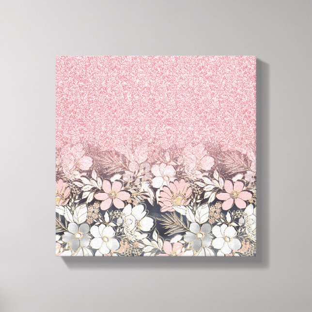 Toile Élégante Parties scintillant dorée rose floral Gra (Recto)