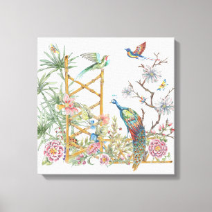 Toile Elégante Peacock Oriental Flower Garden Chinoiseri