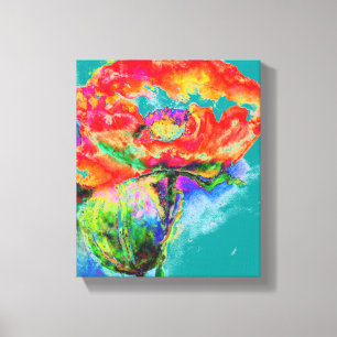 Toile Elégante peinture florale rouge turquoise