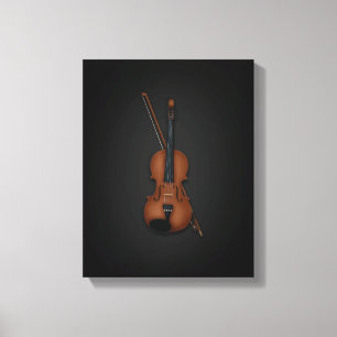 Toile Élégante Trompe L'oeil Violon & Bow sur 11x14 Noir