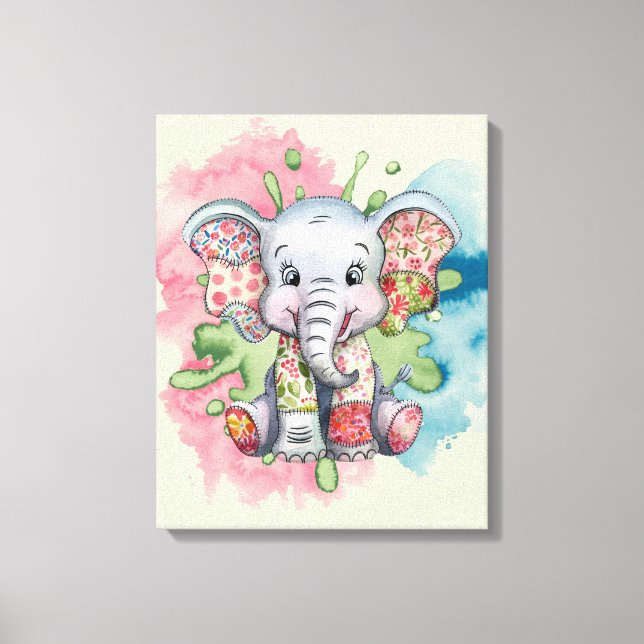 Toile Élément floral cousu Éléphant bébé pour tout enfan (Recto)