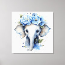Eléphant Bébé - Couronne Fleur Bleue