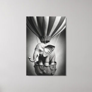 Toile Elephant bébé dans un ballon à air chaud