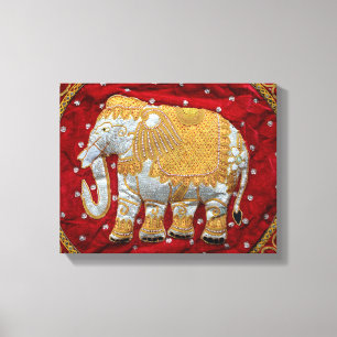 Toile Eléphant Indien inscrit rouge et or