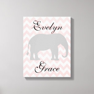 Toile Eléphant personnalisé Chevron Baby Girl Nursery