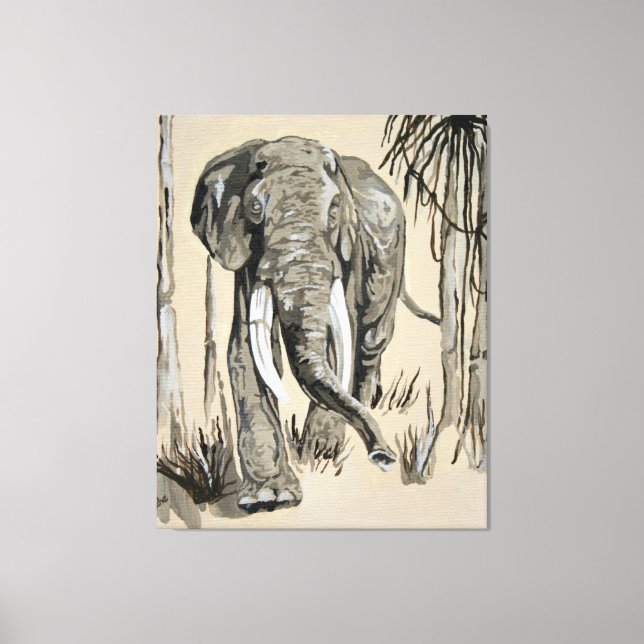 Toile Eléphant Se Promenant À Travers L'Art De La Savane (Recto)