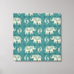 Toile Elephant Teal Caravan Pattern