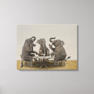 Toile Éléphants ayant le thé