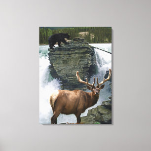 Toile Elk & Black Bears Wildlife Art Wall Imprimer
