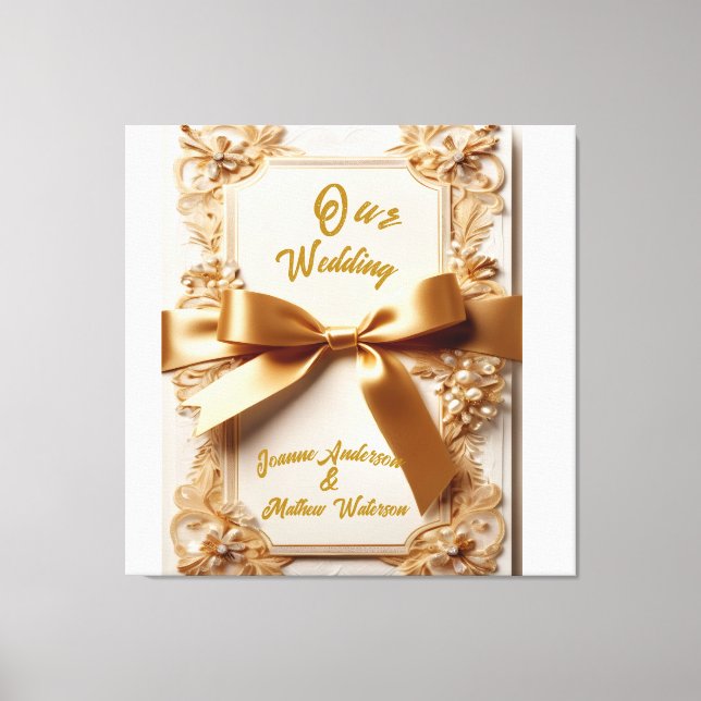 Toile "Embossed Floral Wedding Invitation Satin Bow  (Recto)