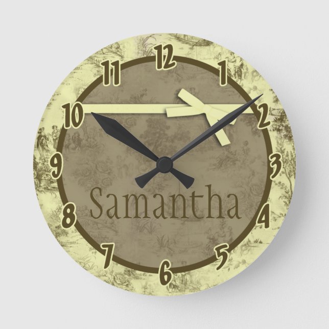 Toile en tissu français jaune horloge personnalisé (Recto)