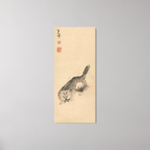 Toile Encre chinoise et lave la peinture chat et papillo