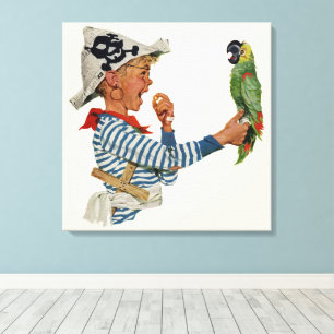 Toile Enfant Vintage, Garçon Jouant avec un Perroquet Pi