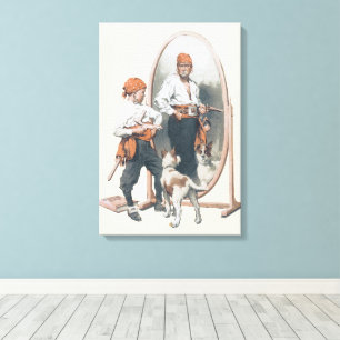 Toile Enfant Vintage, Jeune Pirate, Chien, Miroir, Bouca