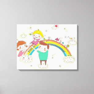 Toile Enfants jouant à l'arc-en-ciel