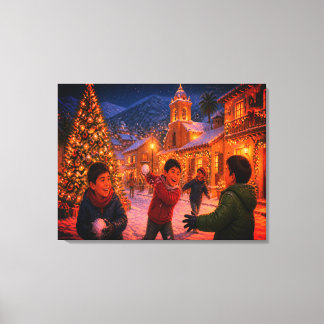 Toile Enfants lançant des boules de neige la veille de N