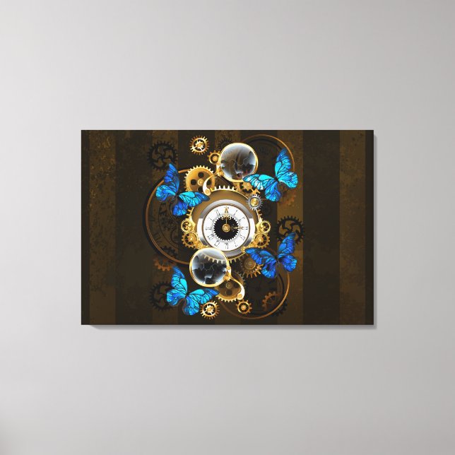 Toile Engrenages à vapeur et papillons bleus (Recto)