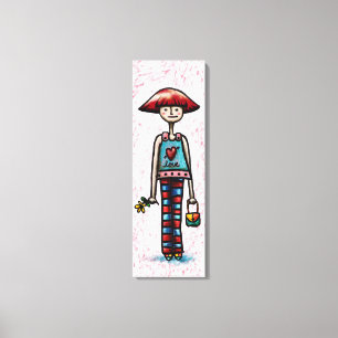 Toile enroulée, peinture d'une jolie fille aux che