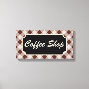 Toile Enseigne de café à carreaux bruns Gingham
