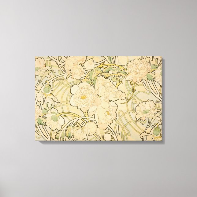 Toile enveloppée Alphonse Mucha Peonies Roses de p (Recto)